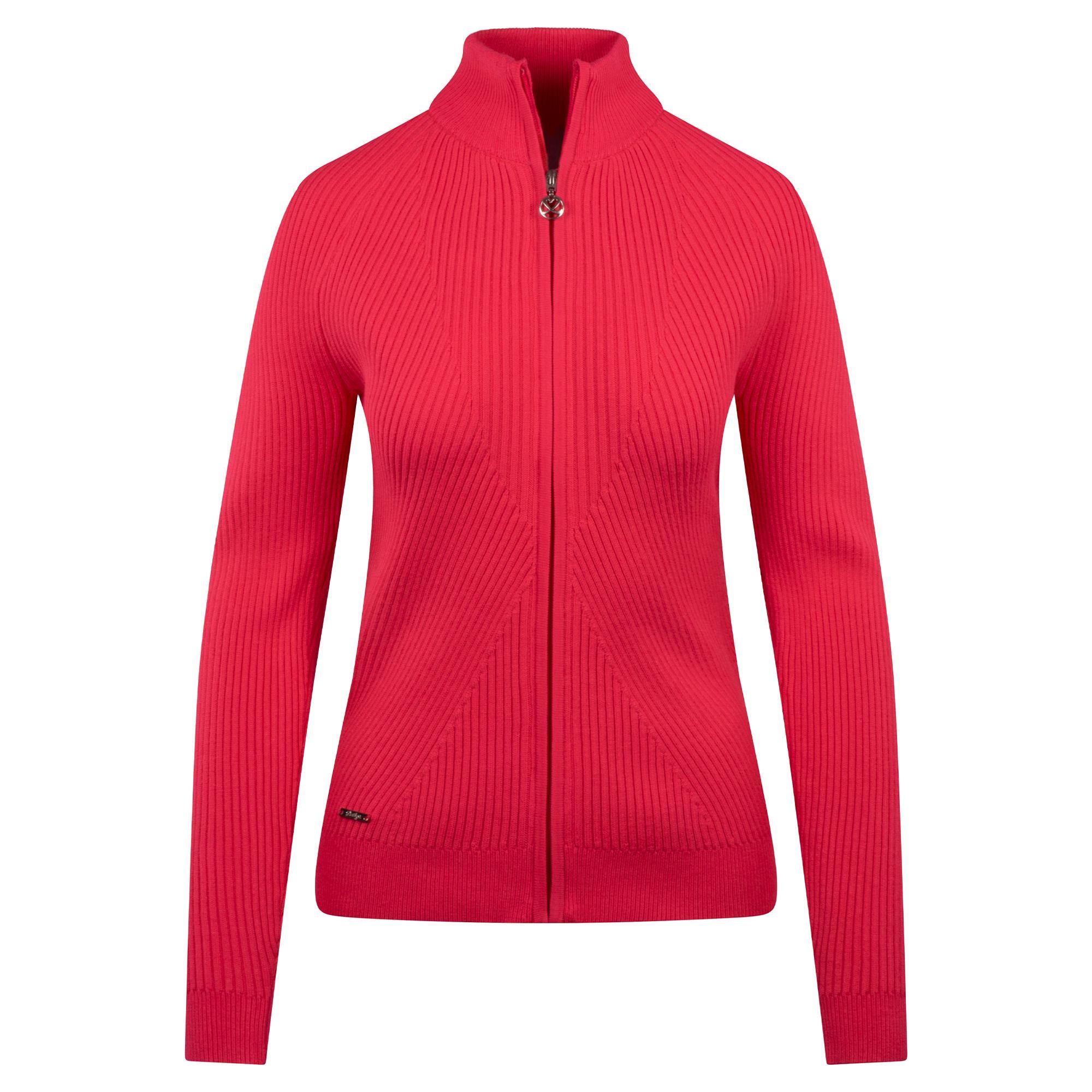 Daily Sports Knitted Rib Full Zip Ladies Golf Jumper Intense Coral